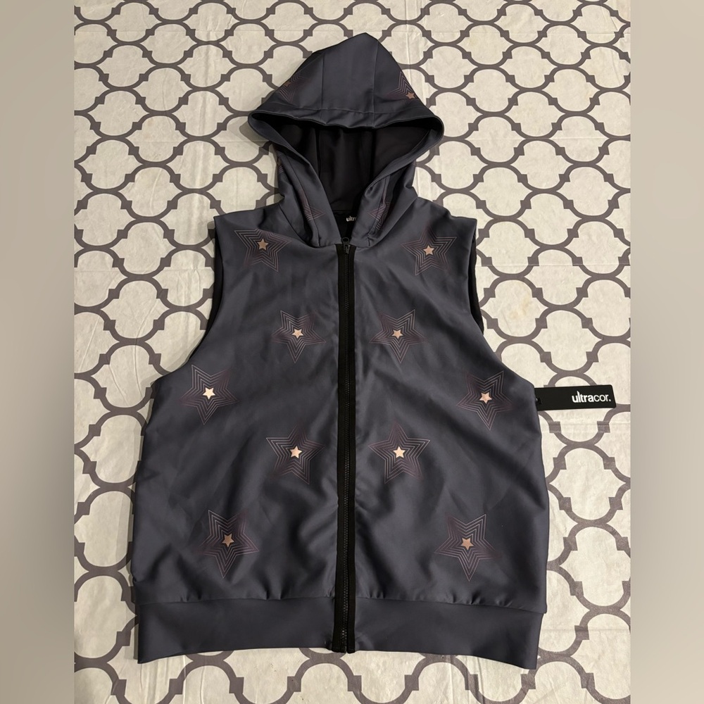 Ultracor Flux Starburst Hoody Vest Full Zip Charcoal Brushed Rose Small $275 New